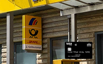 Deutsche Post-Schild mit der Visa Kreditkarte