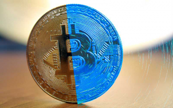 Ein Bitcoin zur Hälfte digitalisiert