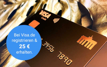 Deutschland-Kreditkarte auf goldenem Grund mit der Visa-Aktion